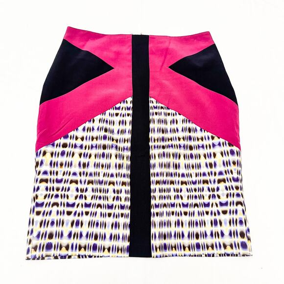 Rachel Roy Patterned Pencil Skirt Asymmetric Form Fitting Design Size 8 - Picture 1 of 5